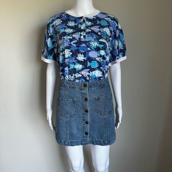 Vintage Fish Print Design Polo Style T-Shirt - Picture 4 of 8